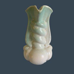 Niloak Art Pottery Vase WWII Winged Victory Twist Ozark USA Green